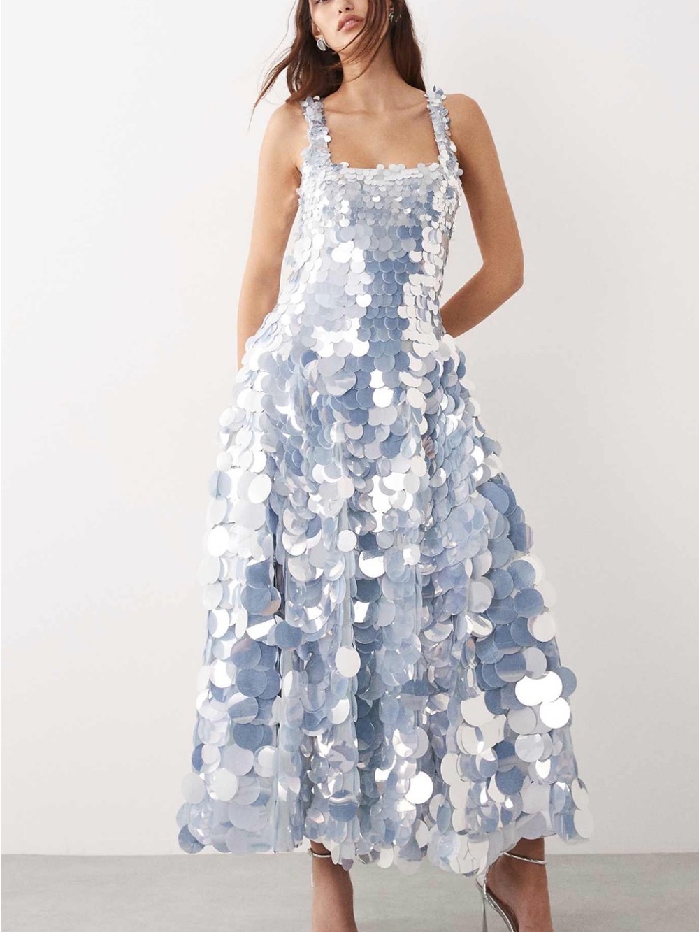ASOS arranged embellished sequin dress in icy blue - Picture 2 of 3